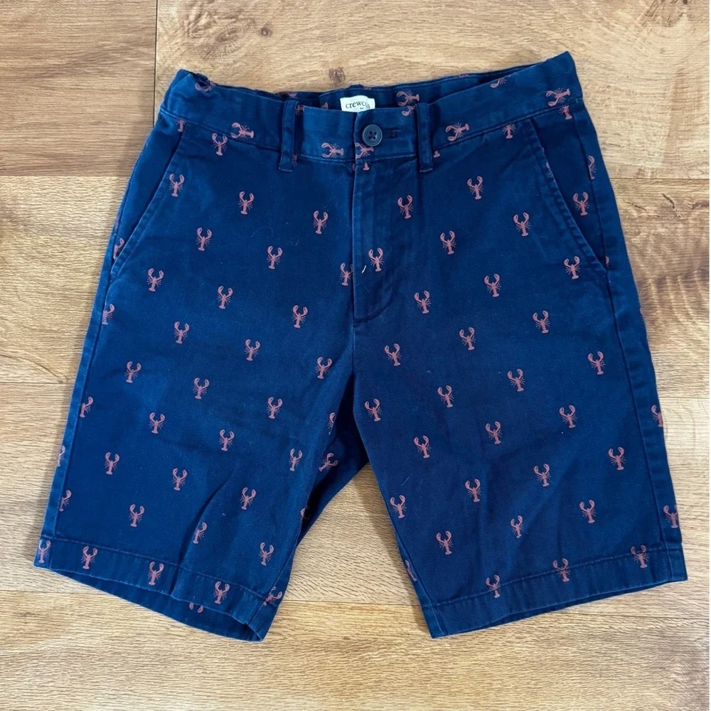 Crewcuts J.Crew Boys Navy Blue Lobster Print Chino Shorts Size 8 Nautical Preppy